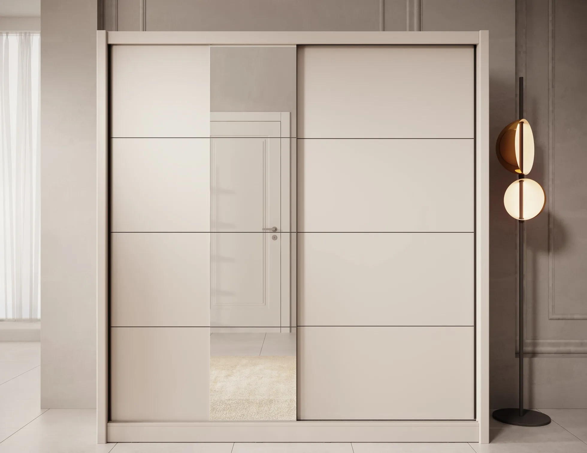 Azul - Kledingkast met schuifdeuren - Beige - 205x60x216 cm