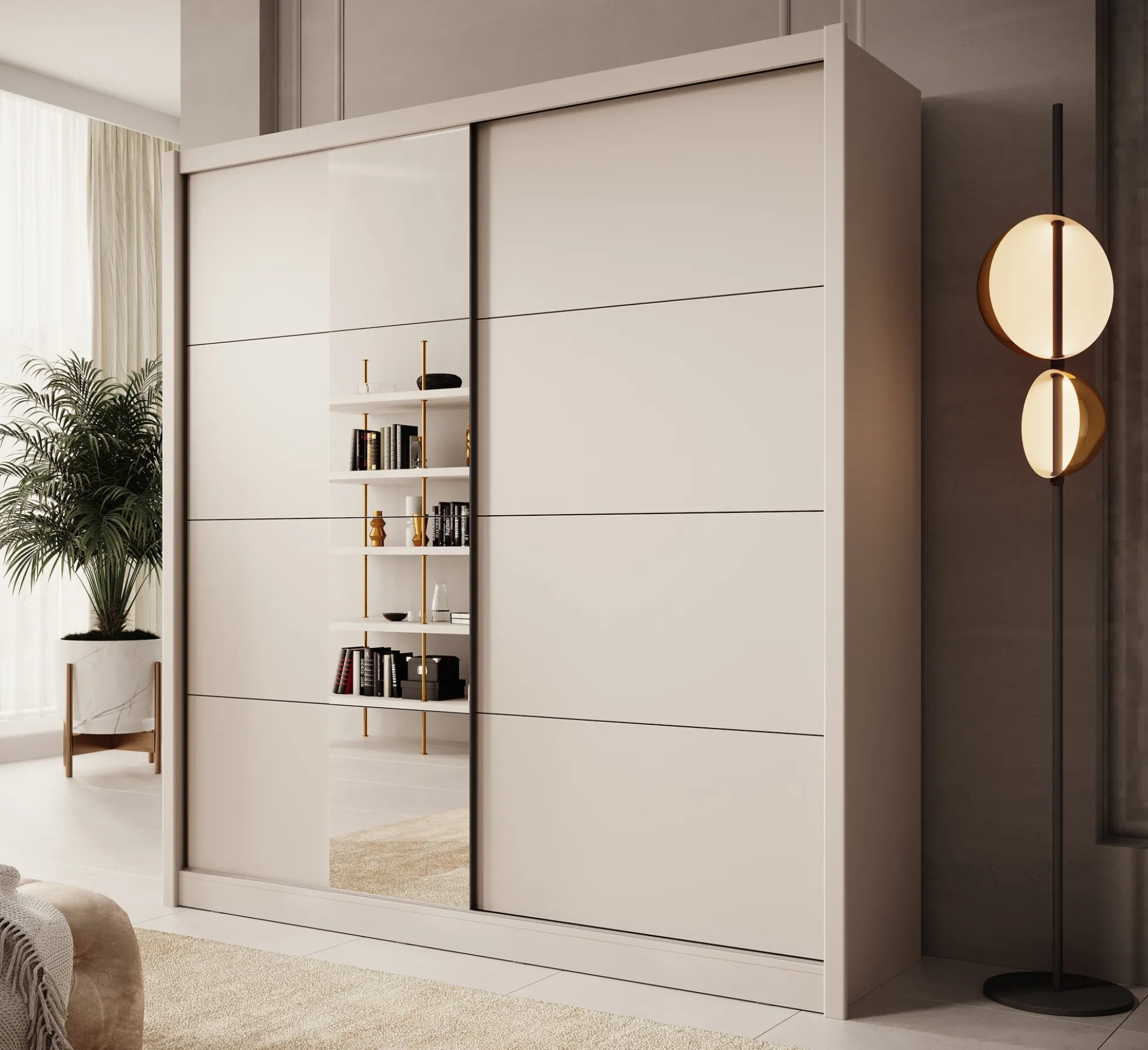 Azul - Kledingkast met schuifdeuren - Beige - 205x60x216 cm