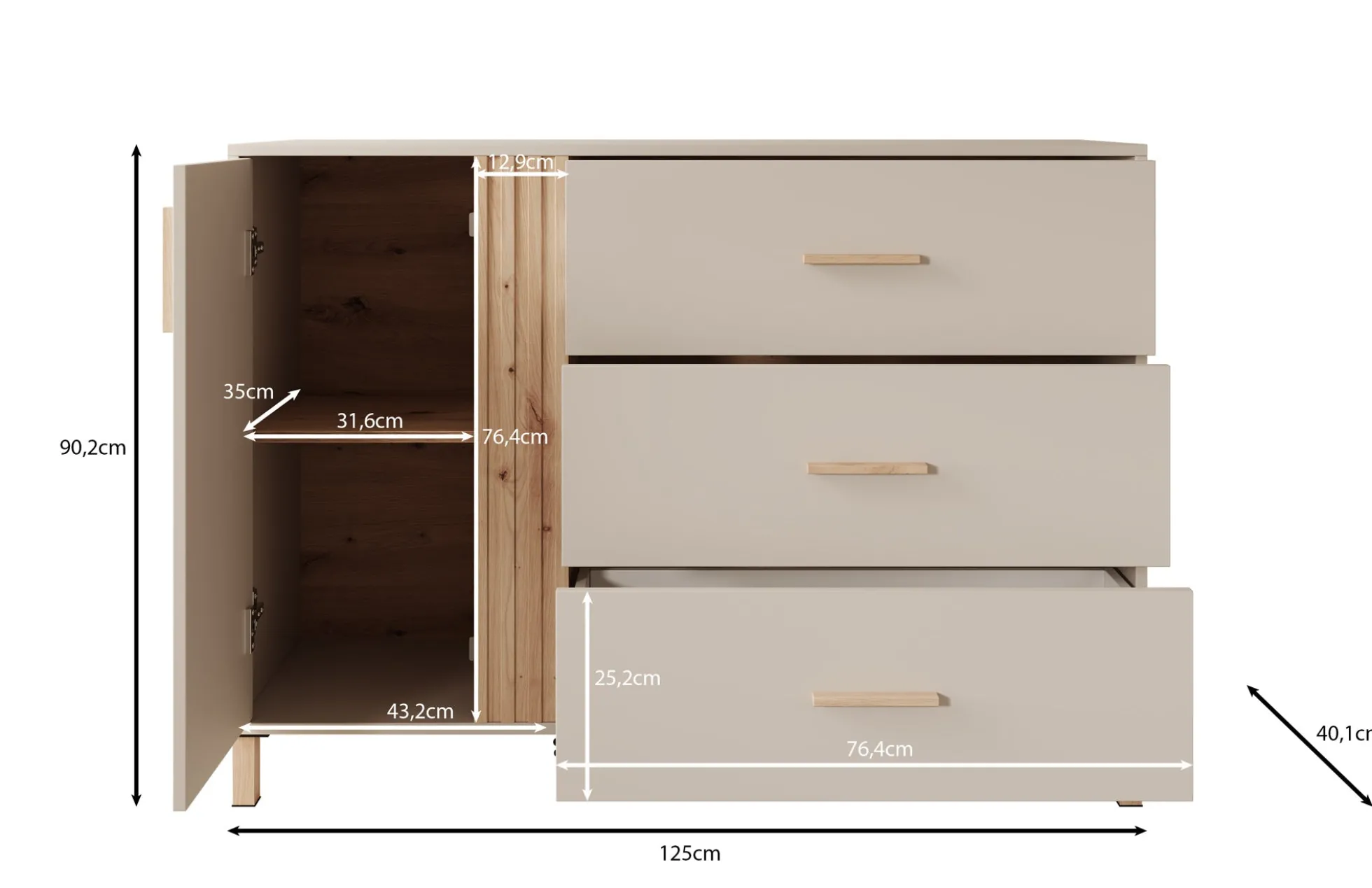Bahia - Dressoir - Beige - 125x40x90 cm
