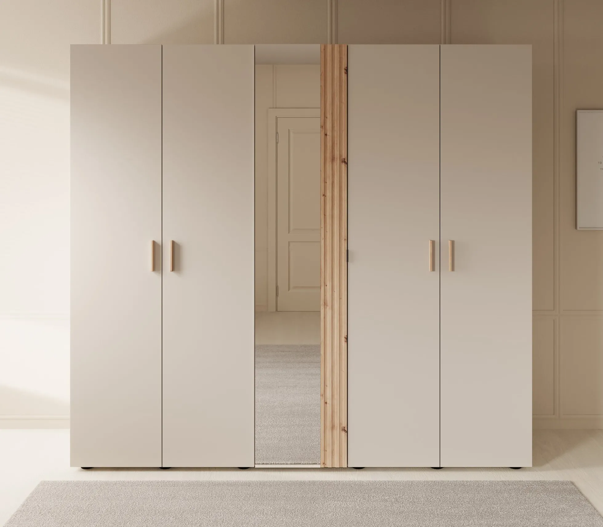 Bahia - Kledingkast 5-deurs - Beige - 224x56x207 cm
