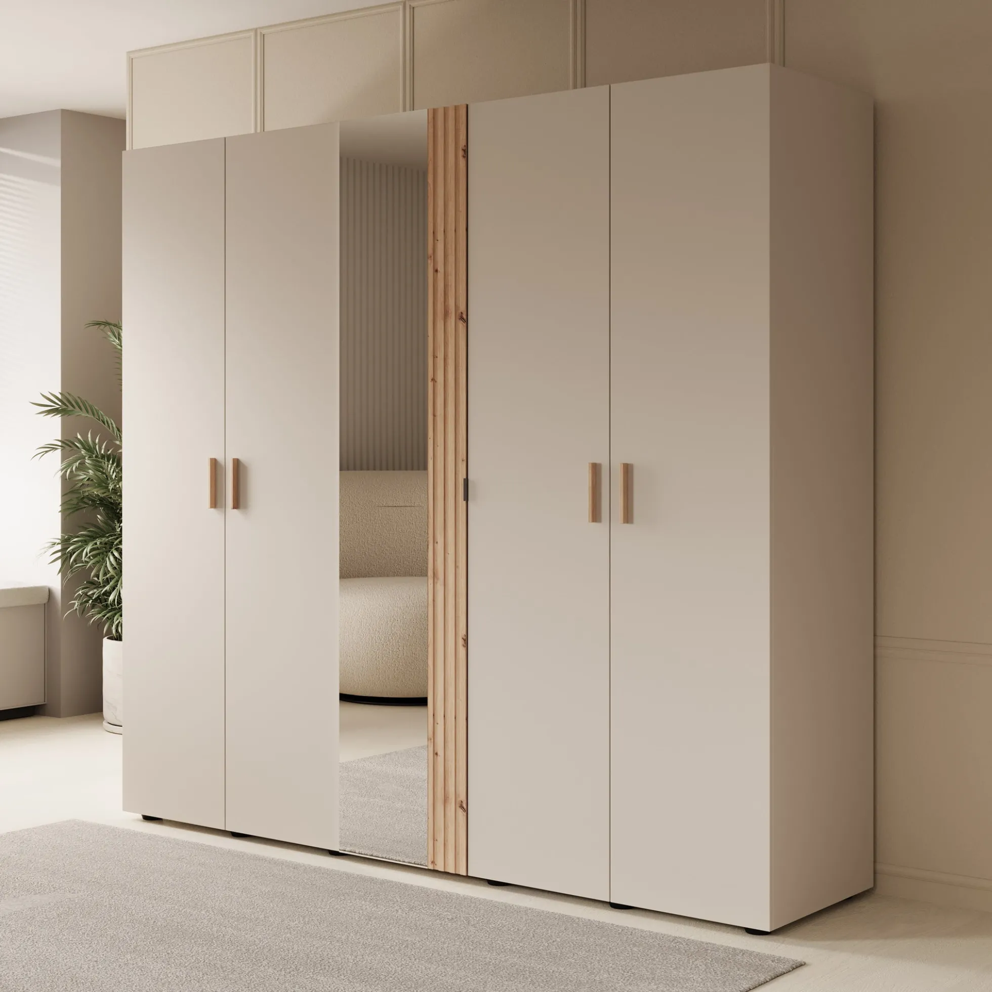 Bahia - Kledingkast 5-deurs - Beige - 224x56x207 cm