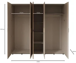 Bahia - Kledingkast 5-deurs - Beige - 224x56x207 cm