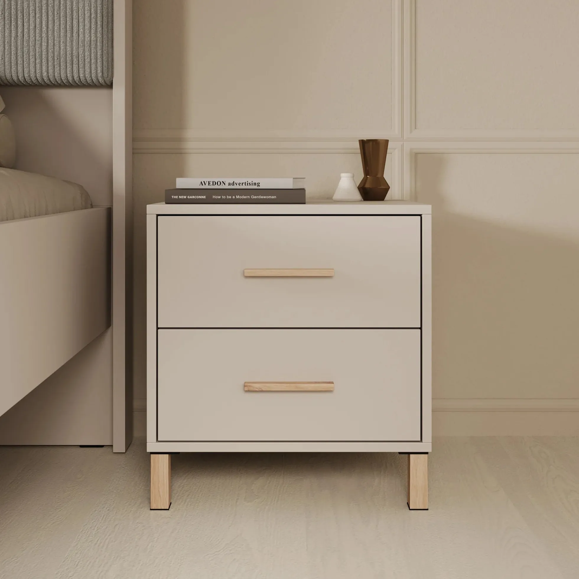 Bahia - Nachtkastje 2 lades - Beige - 48x40x52 cm