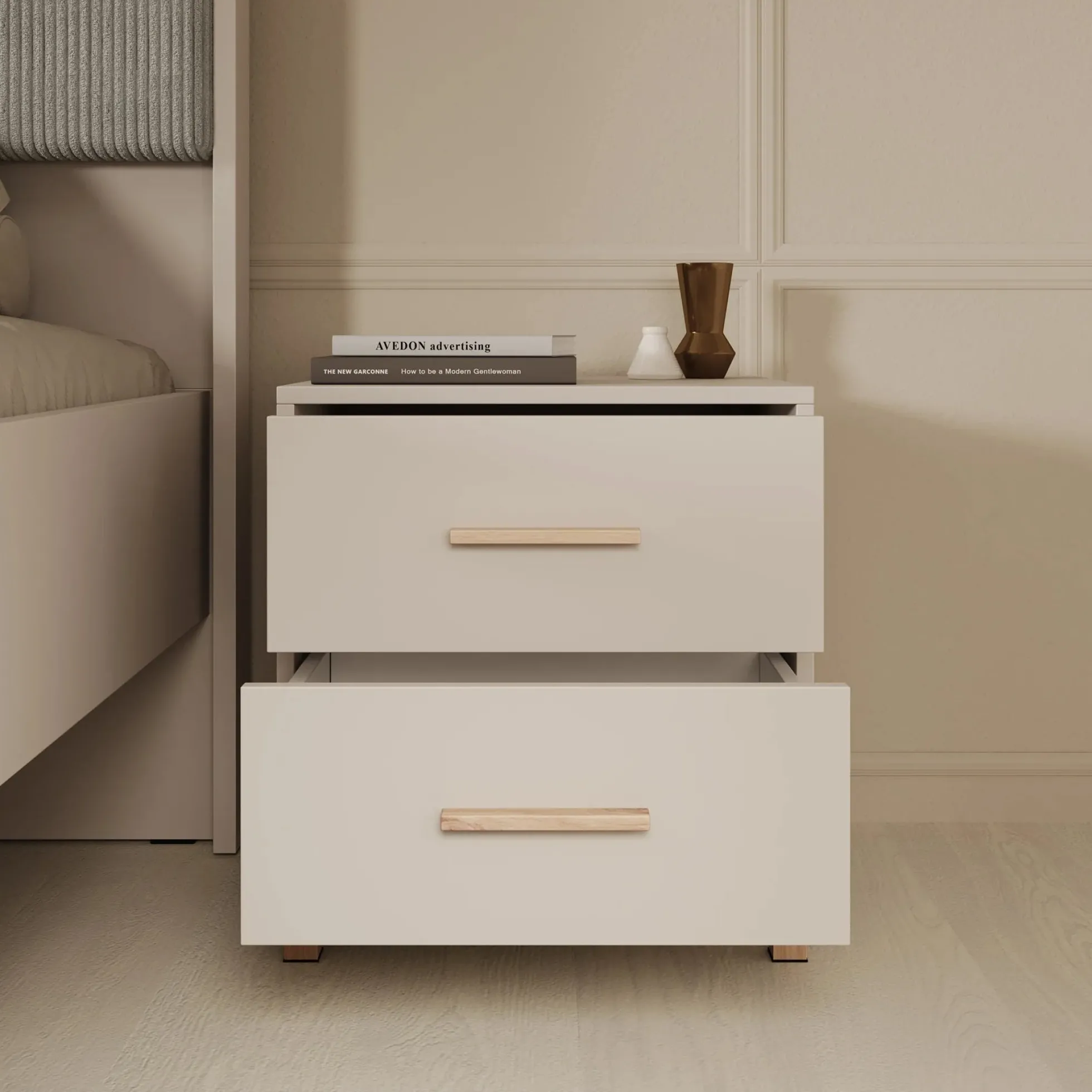 Bahia - Nachtkastje 2 lades - Beige - 48x40x52 cm