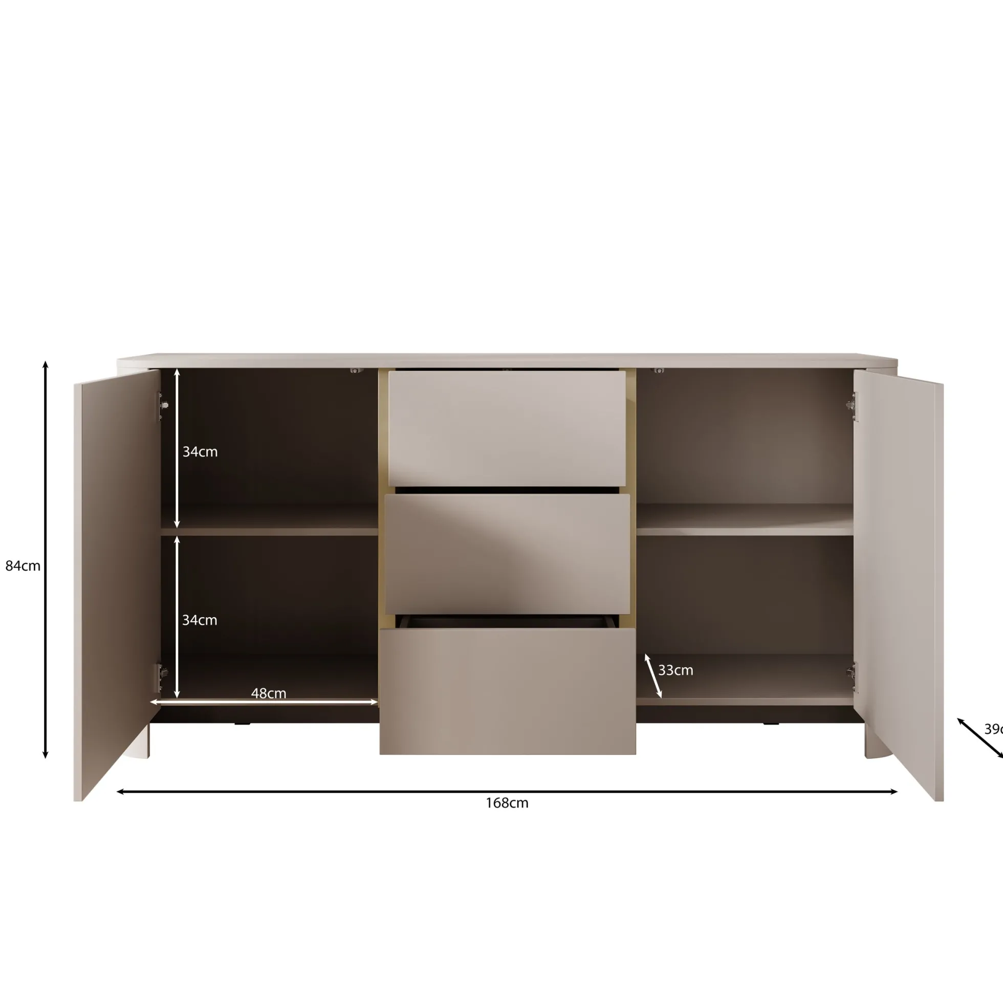 Barbados - Dressoir - Beige - 168x39x84 cm