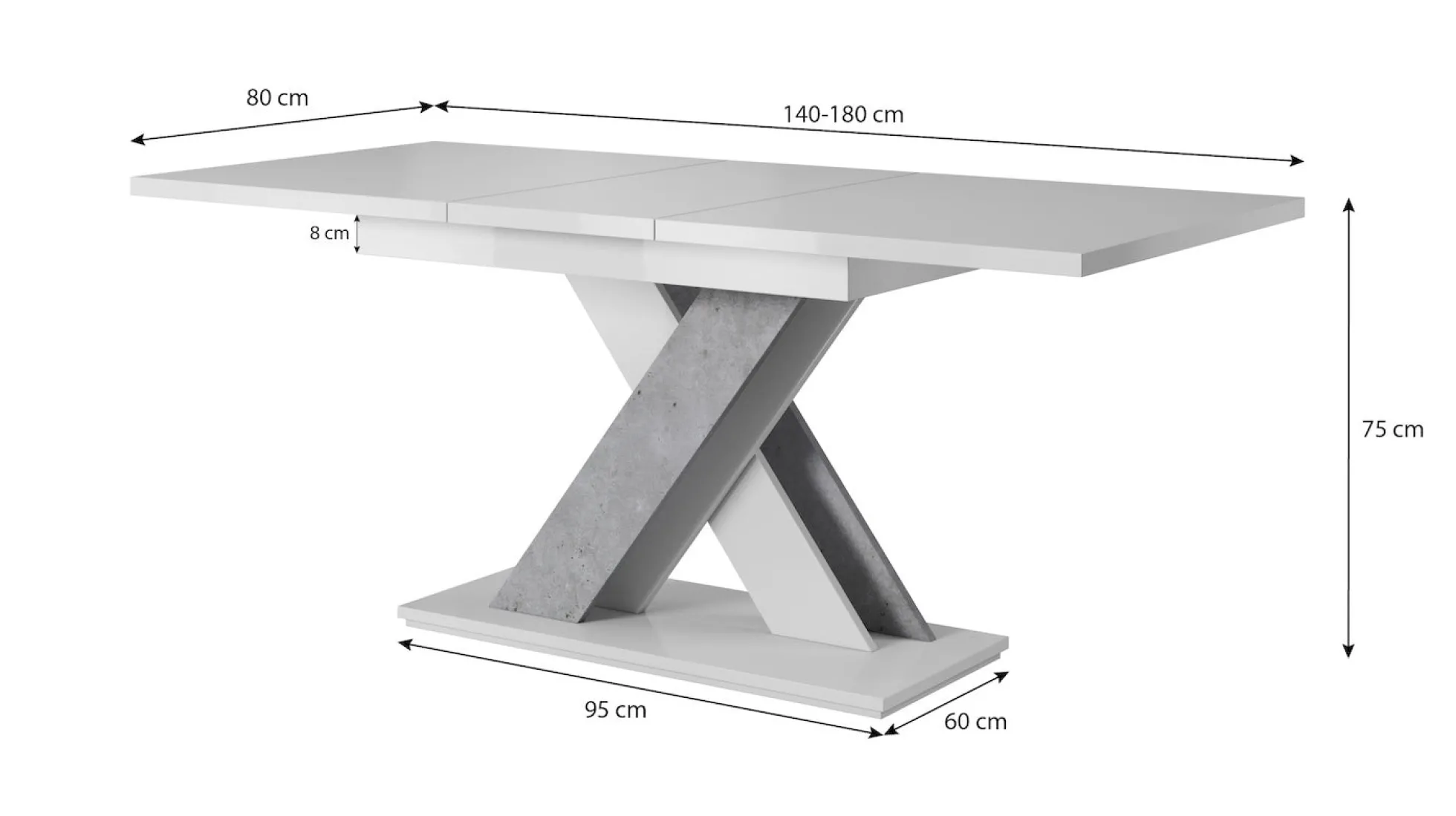Bari - Eetkamertafel - Wit/betonlook - 140x80x75 cm