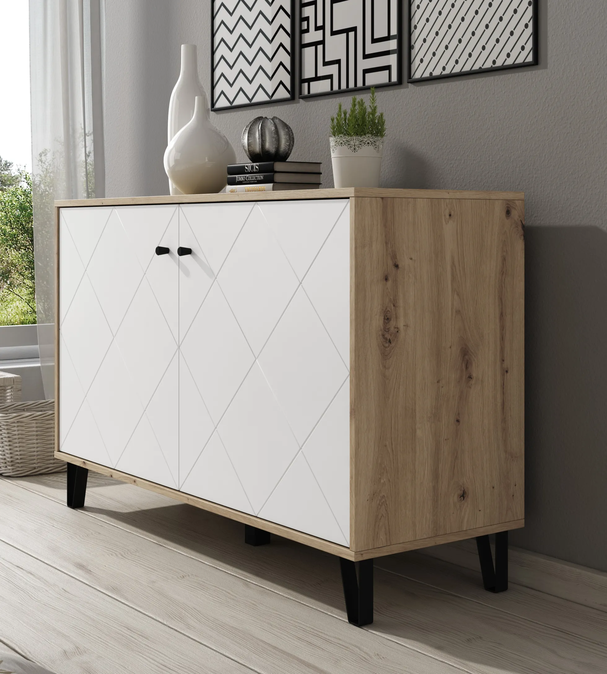 Barlo - Dressoir - Wit - Eiken - 123x40x75 cm