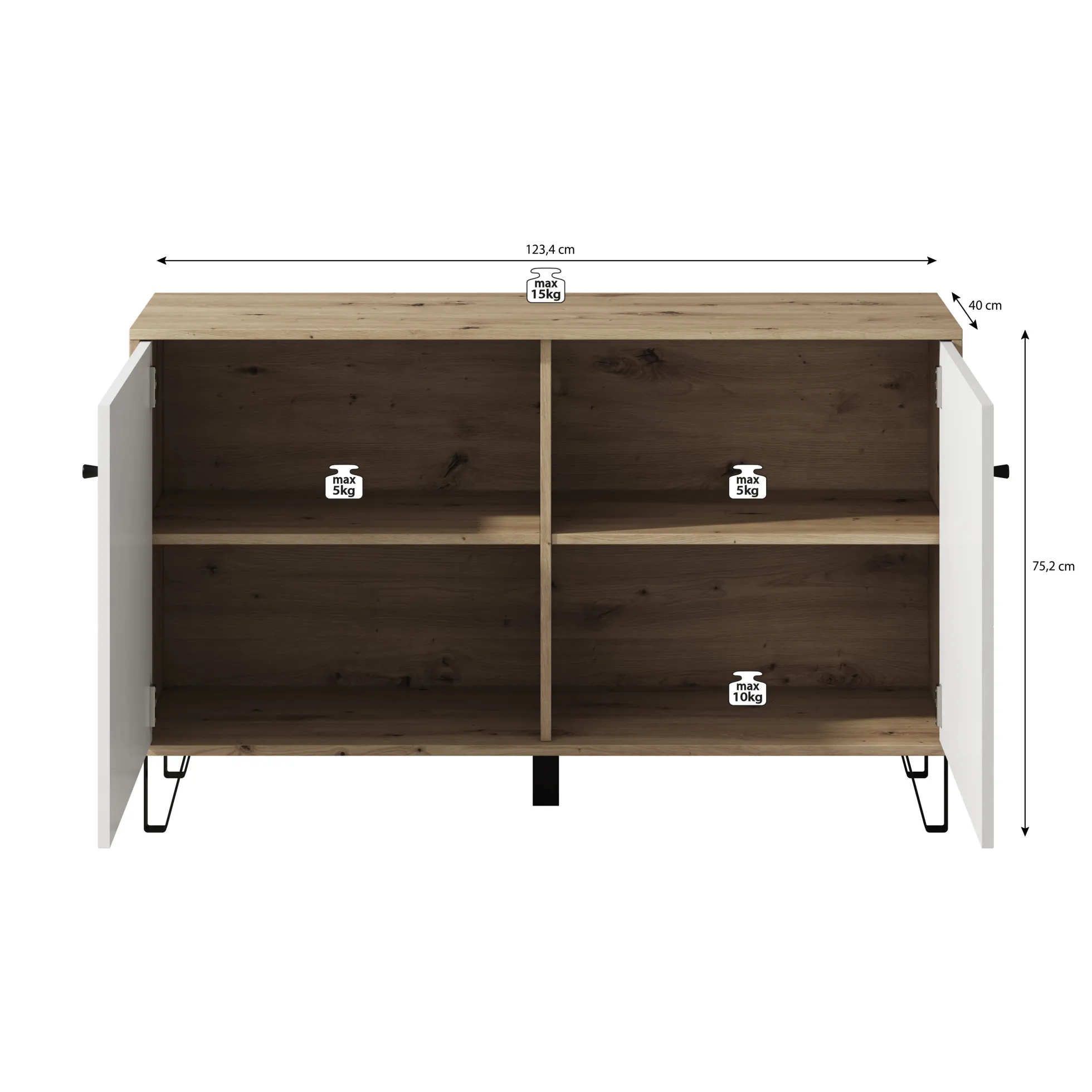 Barlo - Dressoir - Wit - Eiken - 123x40x75 cm