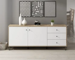 Barlo - Dressoir - Wit/eiken - 183x40x75 cm