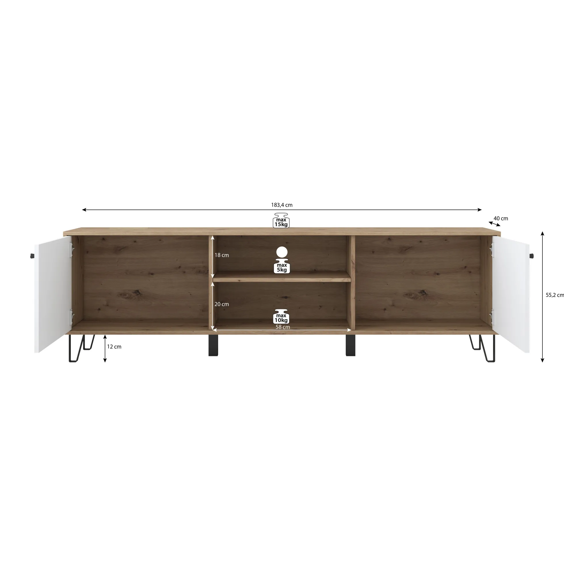 Barlo - TV-Meubel - Mat zwart - 183 cm