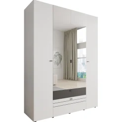 Basmira - Kledingkast met 4 deuren - Wit - 155x52x208 cm