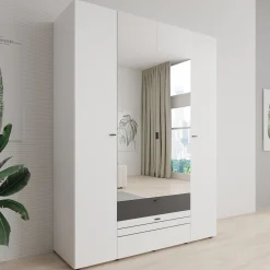Basmira - Kledingkast met 4 deuren - Wit - 155x52x208 cm