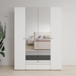 Basmira - Kledingkast met 4 deuren - Wit - 155x52x208 cm