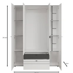 Basmira - Kledingkast met 4 deuren - Wit - 155x52x208 cm