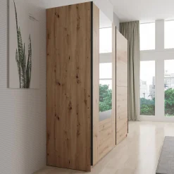 Basmira - Kledingkast met schuifdeuren - Eikenpatroon - 220x62x205 cm