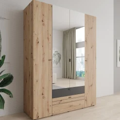 Basmira - Kledingkast met 4 deuren - Eikenpatroon - 155x52x208 cm