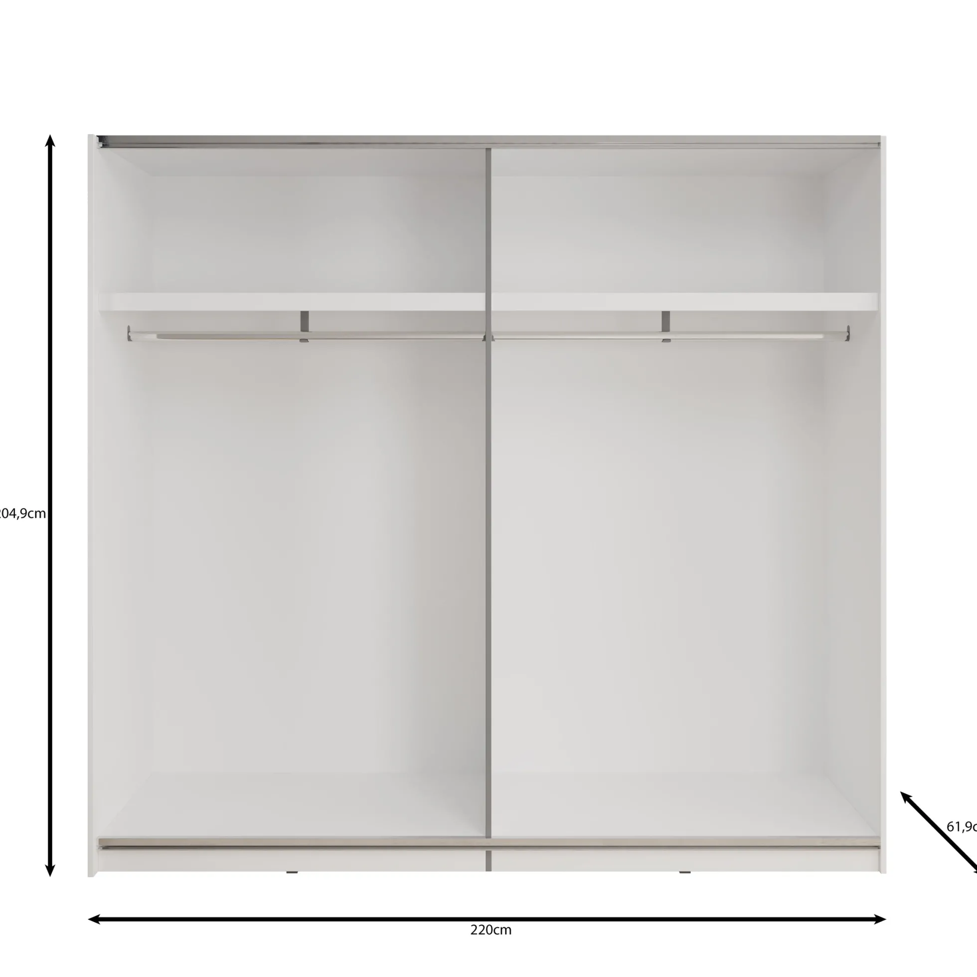 Basmira - Kledingkast met schuifdeuren - Wit - 220x62x205 cm