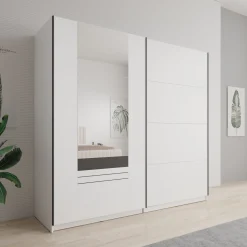 Basmira - Kledingkast met schuifdeuren - Wit - 220x62x205 cm