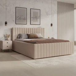 Bavira - Tweepersoonsbed - Stof beige - 160x200 cm