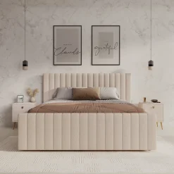 Bavira - Tweepersoonsbed - Stof beige - 160x200 cm
