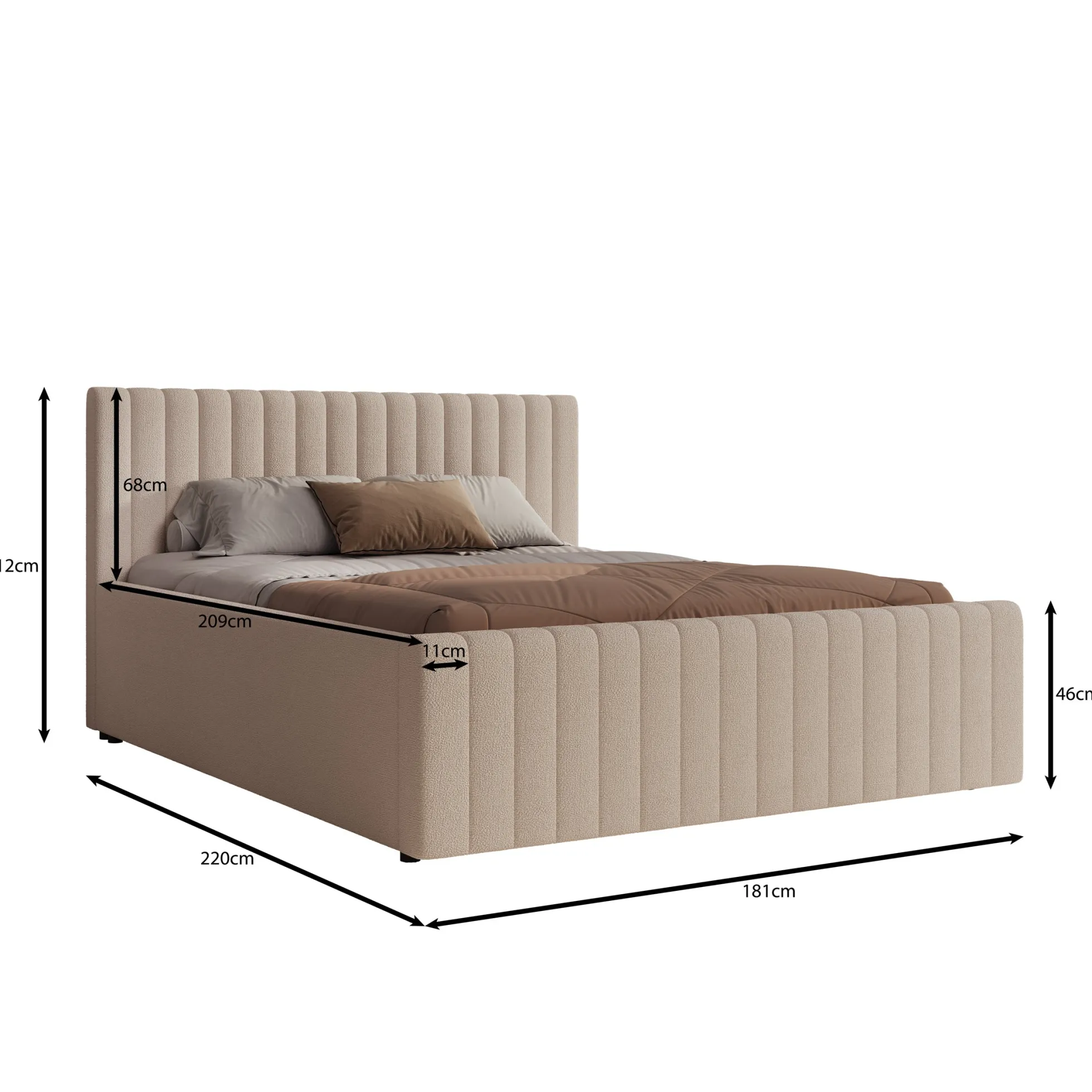 Bavira - Tweepersoonsbed - Stof beige - 160x200 cm