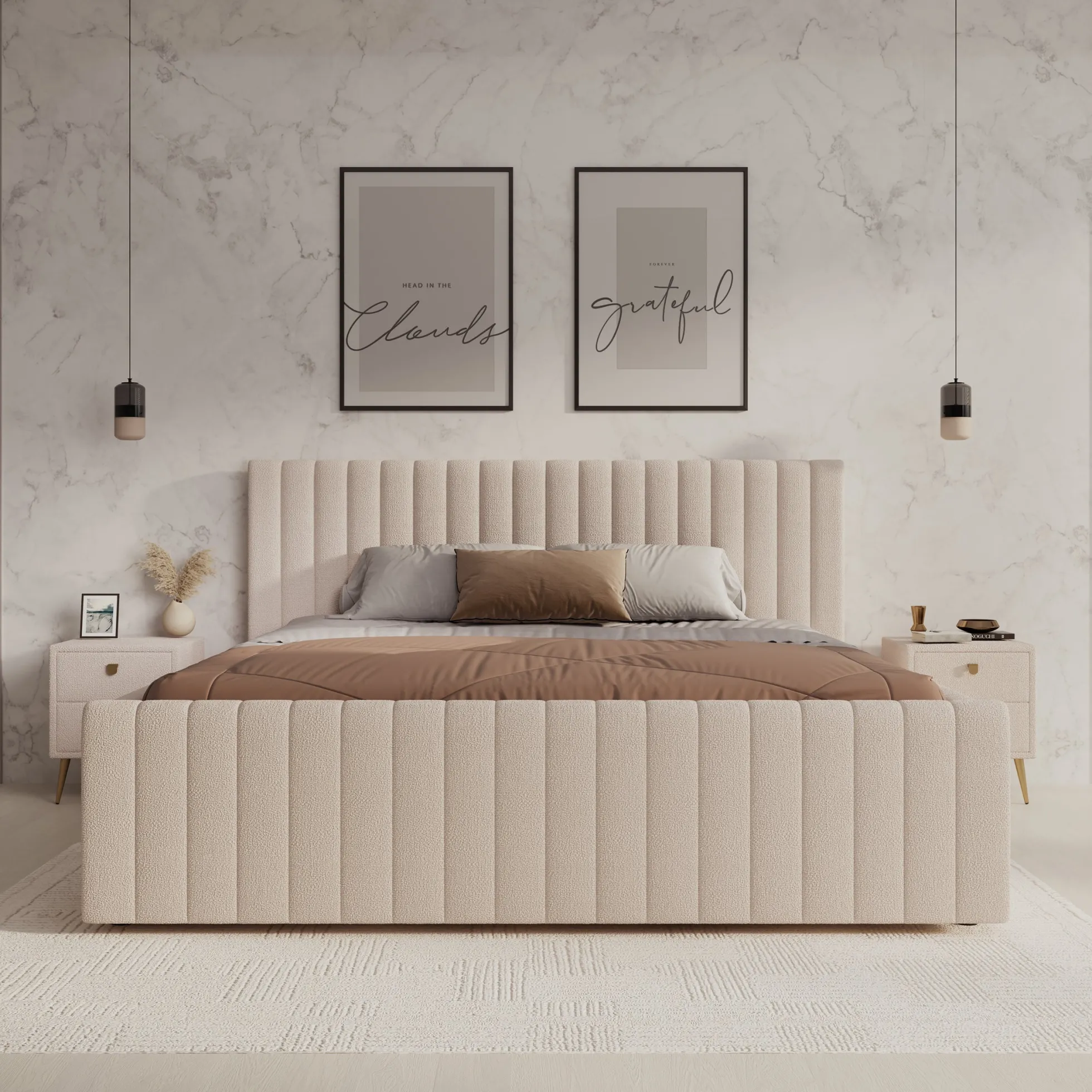 Bavira - Tweepersoonsbed - Stof beige - 180x200 cm