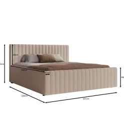 Bavira - Tweepersoonsbed met opbergruimte - Stof beige - 180x200 cm