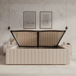 Bavira - Tweepersoonsbed met opbergruimte - Stof beige - 180x200 cm