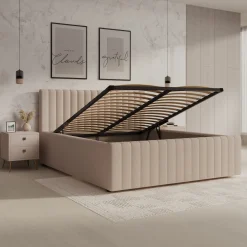 Bavira - Tweepersoonsbed met opbergruimte - Stof beige - 160x200 cm