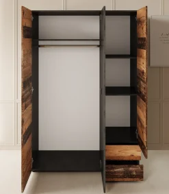 Bellini - Kledingkast 3-deurs - Donker old wood - 120x51x177 cm