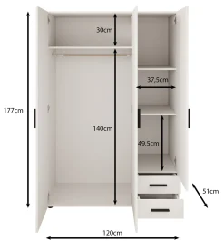 Bellini - Kledingkast 3-deurs - Donker old wood - 120x51x177 cm