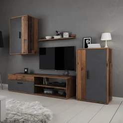 Bellini - Wandmeubel - Grijs/donker old wood - 140x35x39 cm