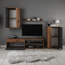 Bellini - Wandmeubel - Grijs/donker old wood - 140x35x39 cm