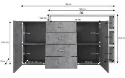 Bello - Dressoir - Eiken/antraciet - 180x38x80 cm