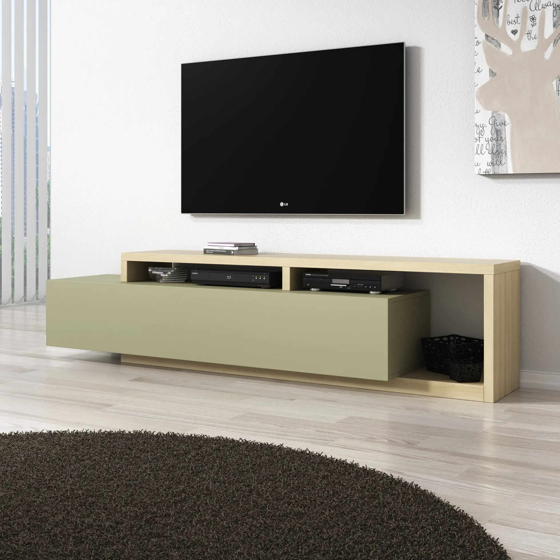 Bello - TV-Meubel - Groen/Eikenpatroon - 219x45x52 cm