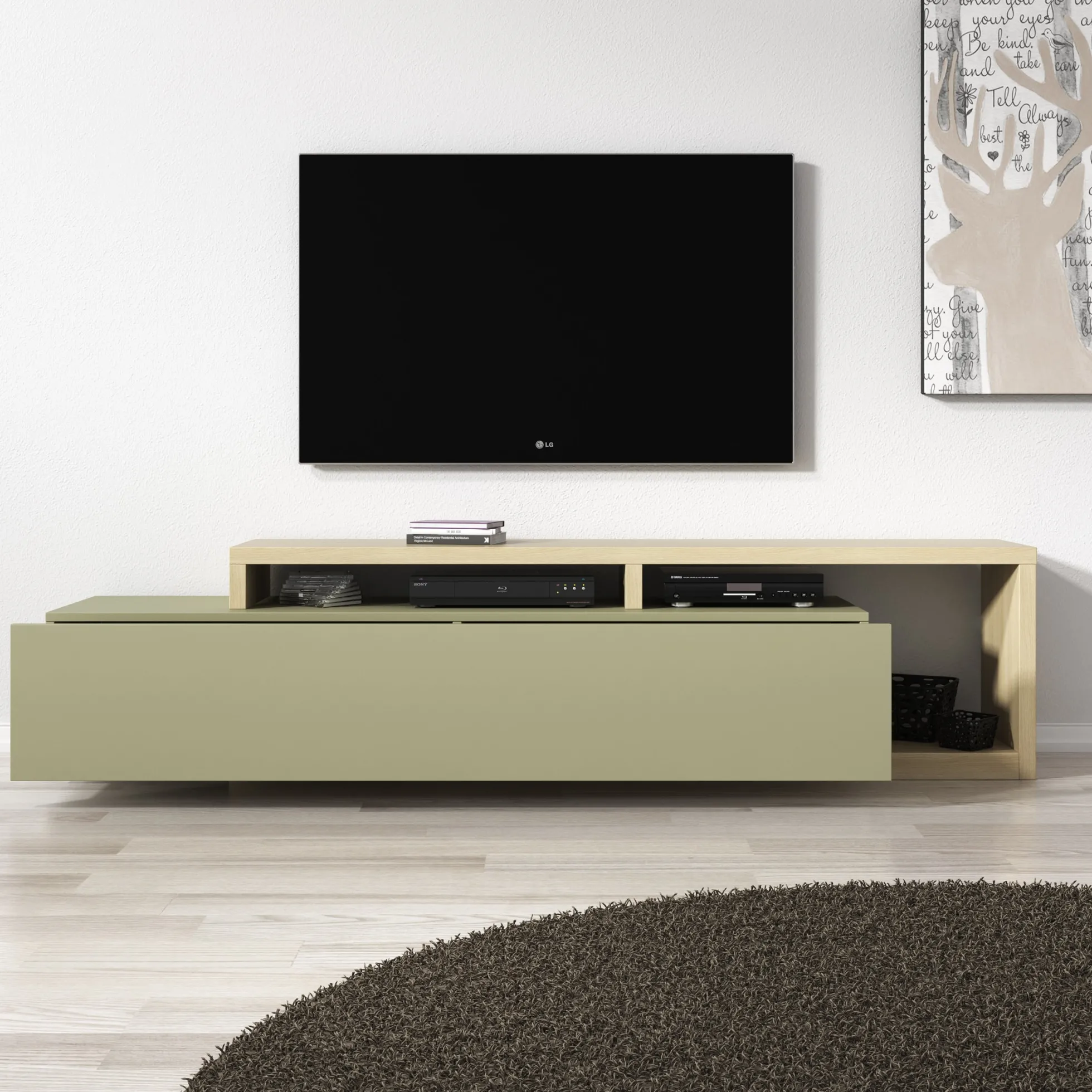 Bello - TV-Meubel - Groen/Eikenpatroon - 219x45x52 cm