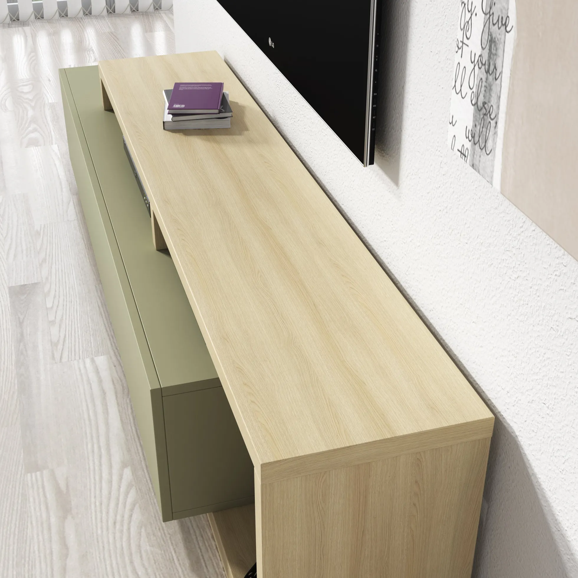 Bello - TV-Meubel - Groen/Eikenpatroon - 219x45x52 cm