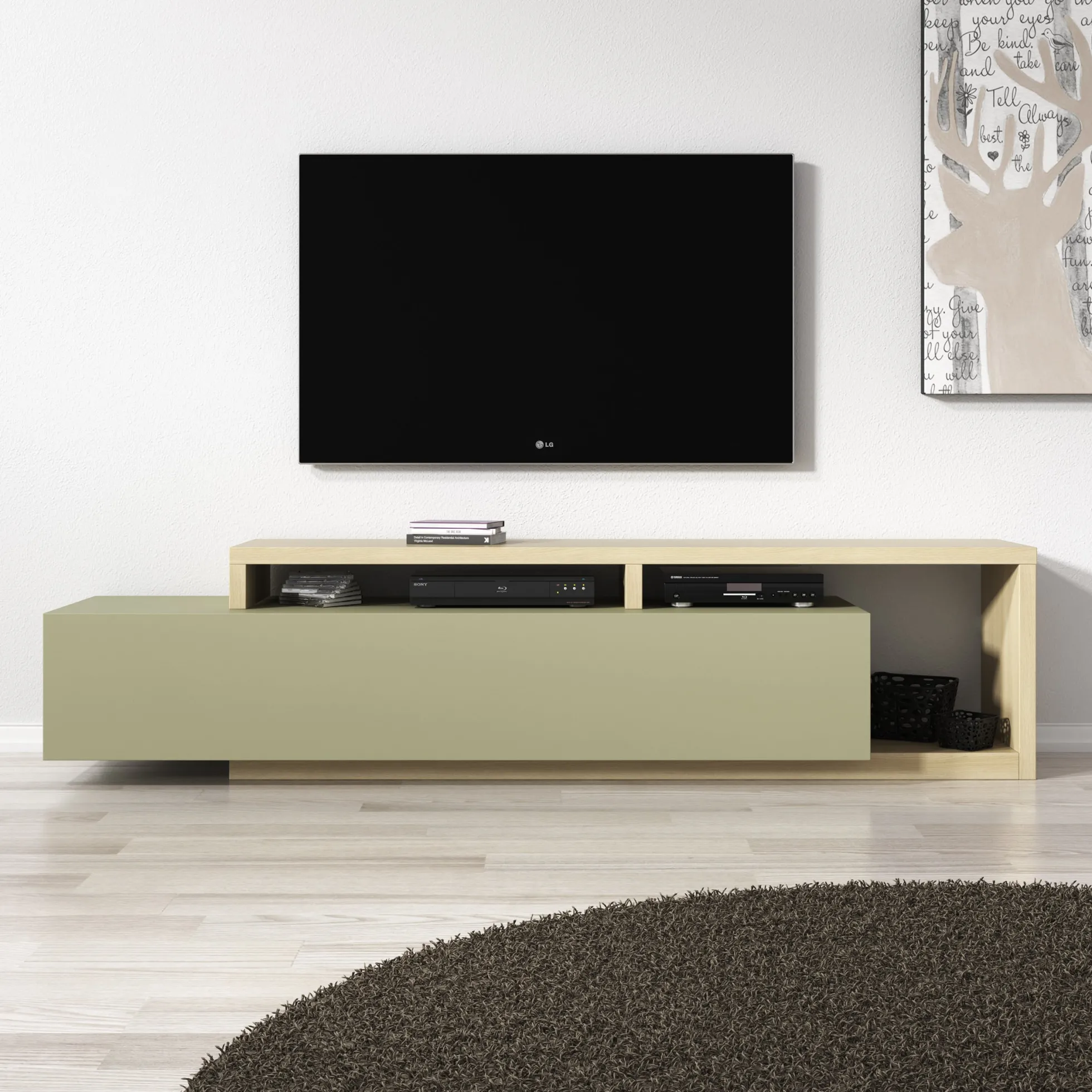 Bello - TV-Meubel - Groen/Eikenpatroon - 219x45x52 cm