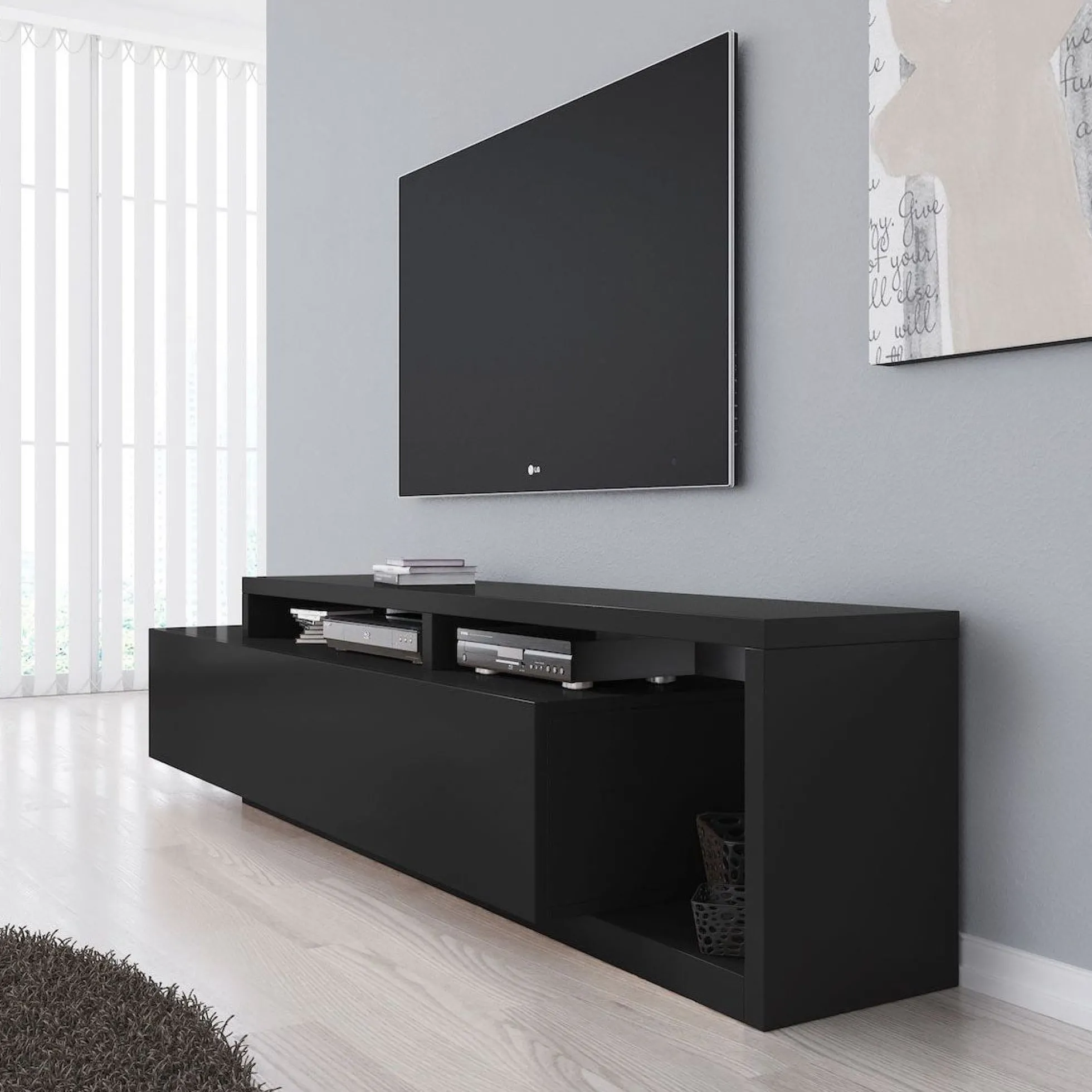 Bello - TV-Meubel - met lade - Mat zwart - 219x45x52 cm