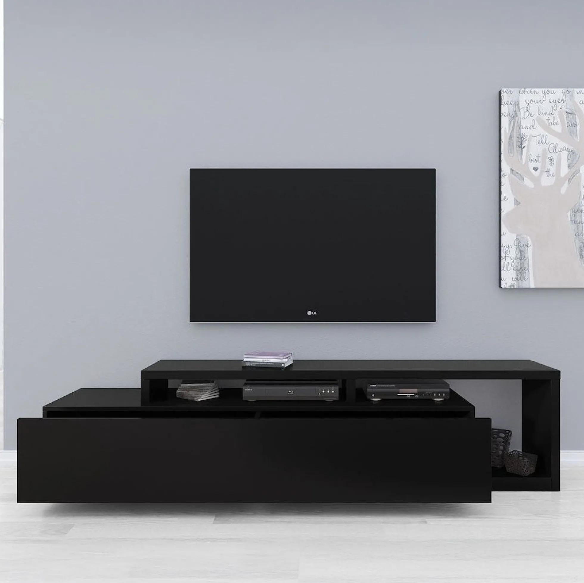 Bello - TV-Meubel - met lade - Mat zwart - 219x45x52 cm
