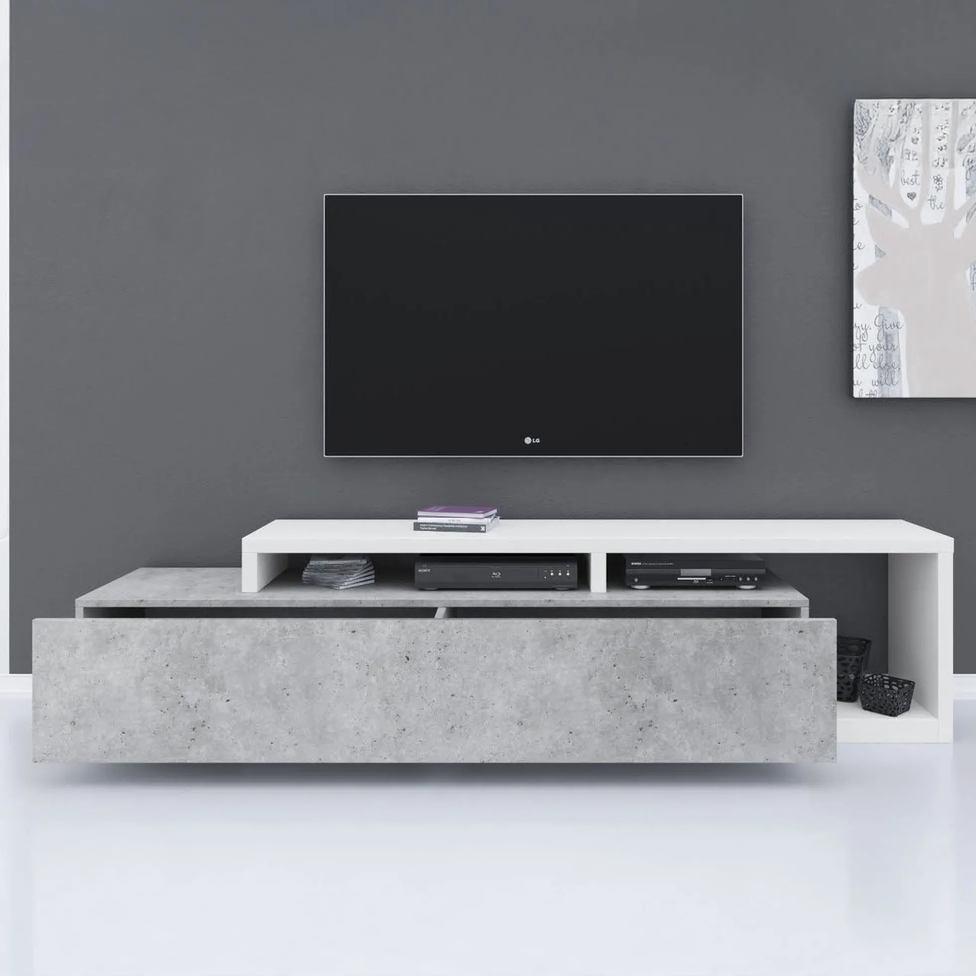 Bello - TV-Meubel met lade - Beton/wit - 219x45x52 cm