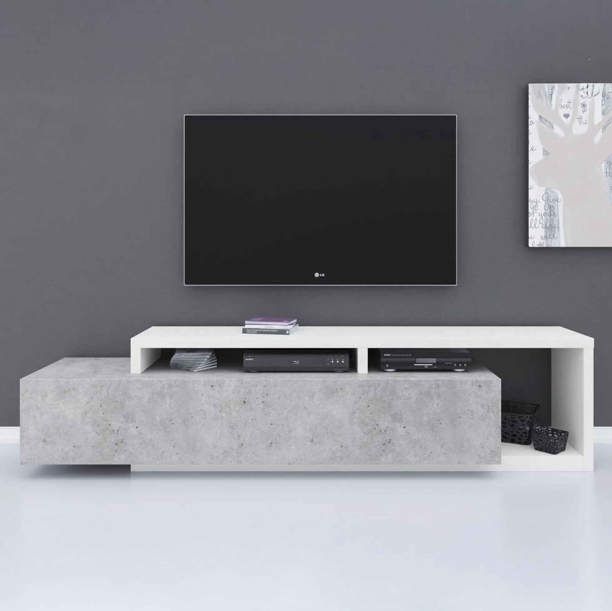Bello - TV-Meubel met lade - Beton/wit - 219x45x52 cm