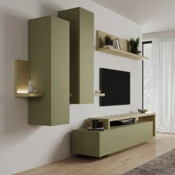 Bello - Wandmeubel - Groen/Eikenpatroon - 219x45x52 cm
