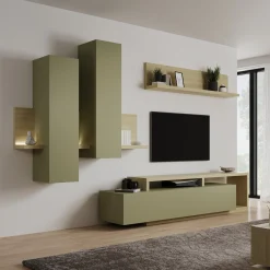 Bello - Wandmeubel - Groen/Eikenpatroon - 219x45x52 cm