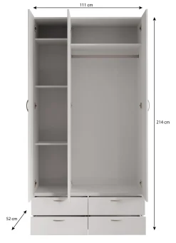 Bernd - Kledingkast - Wit - 111x52x214 cm