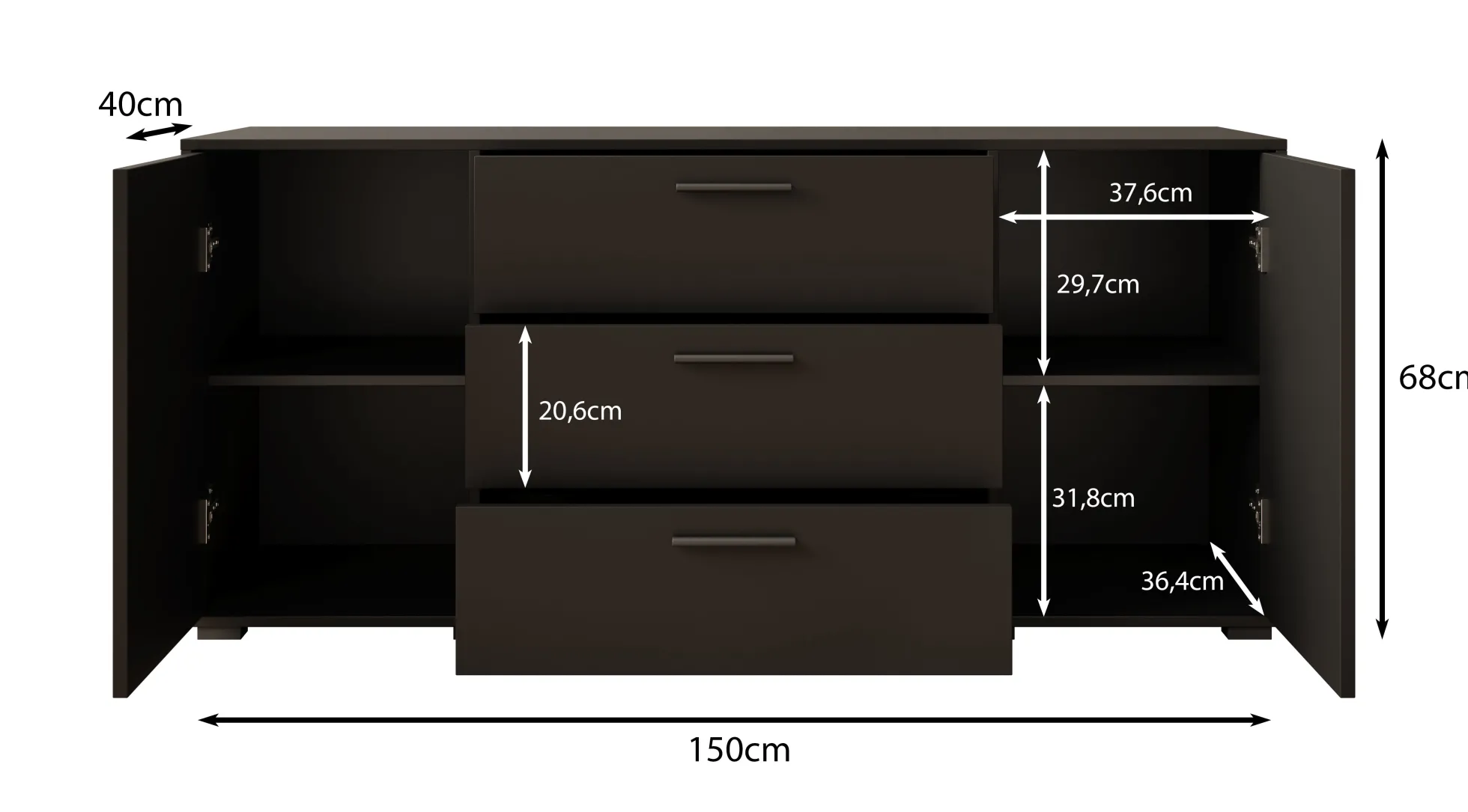 Betty - Dressoir - Zwart - 150x40x68 cm