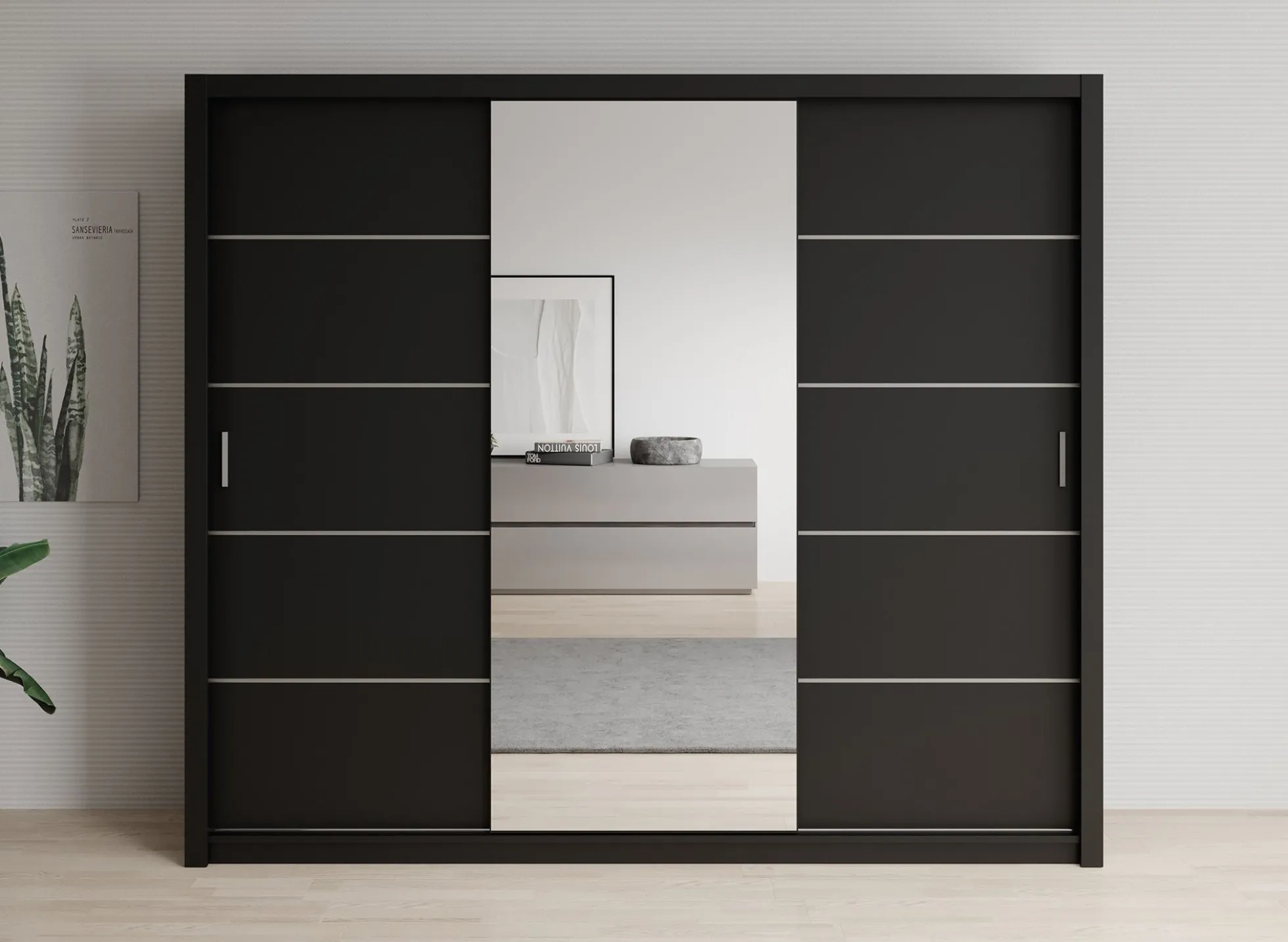 Blake - Kledingkast met schuifdeuren - Zwart - 250x62x215 cm
