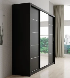 Blake - Kledingkast met schuifdeuren - Zwart - 250x62x215 cm