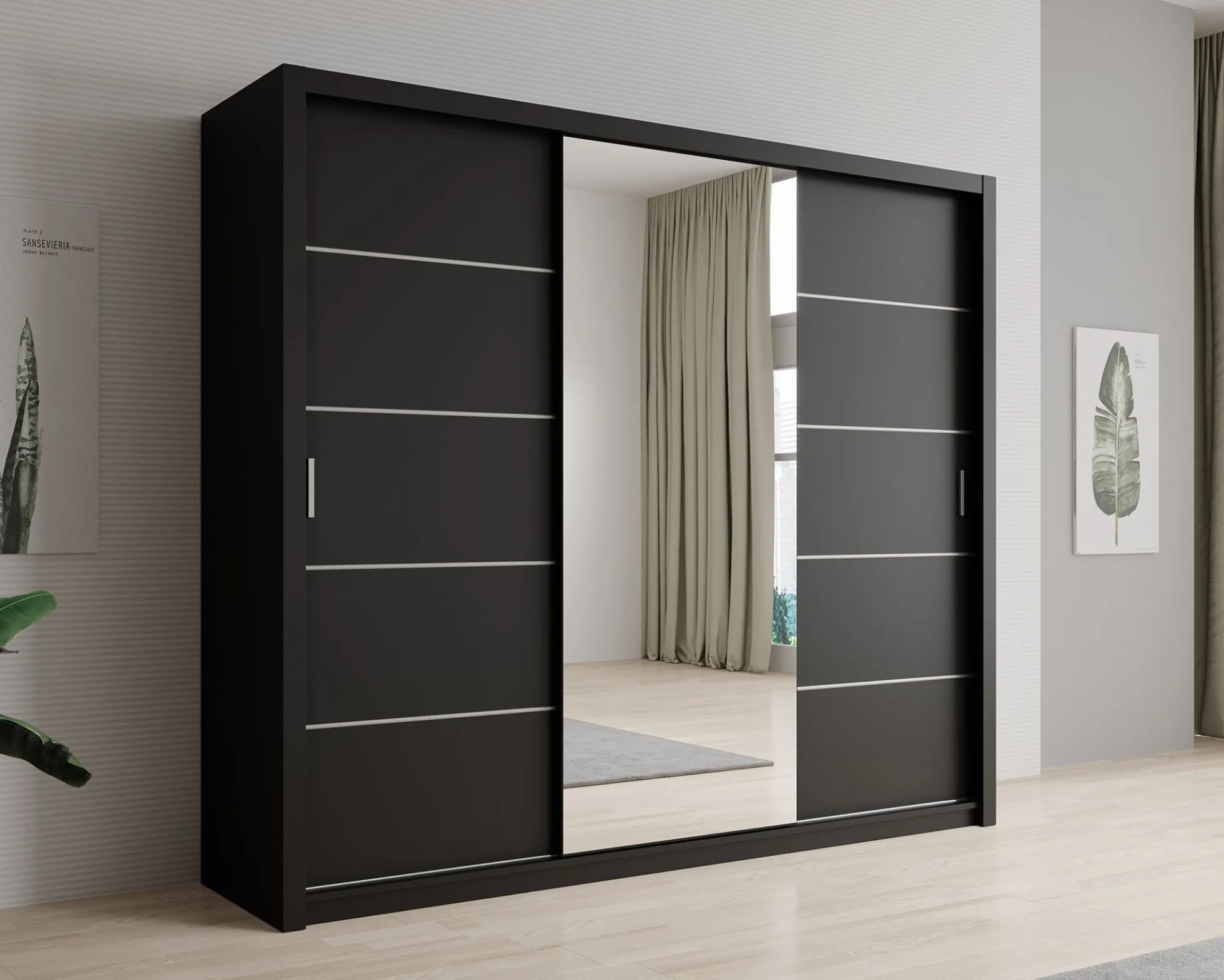 Blake - Kledingkast met schuifdeuren - Zwart - 250x62x215 cm