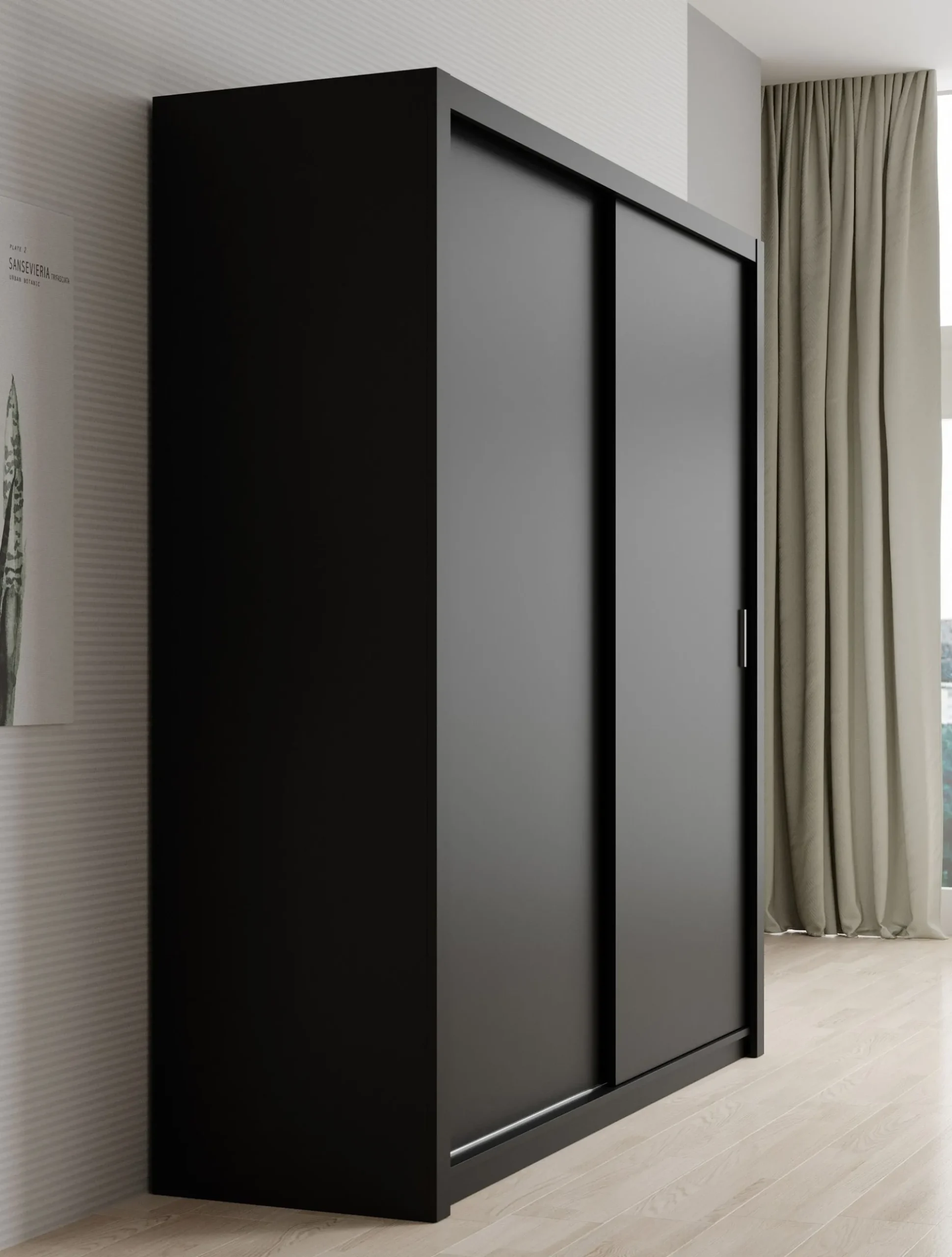 Blake - Kledingkast met schuifdeuren - Zwart - 200x62x215 cm